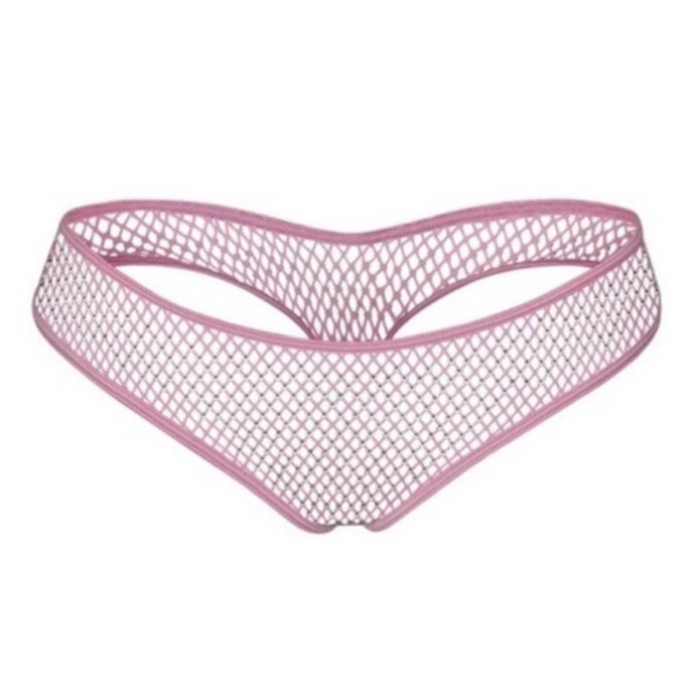NWT SKIMS X SWAROVSKI Stretch Net Dipped Thong in Bubble Gum Pink